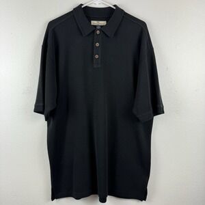 TOMMY BAHAMA Mens Polo Short Sleeve Shirt Silk Blend Black Micro Ribbed - M‎